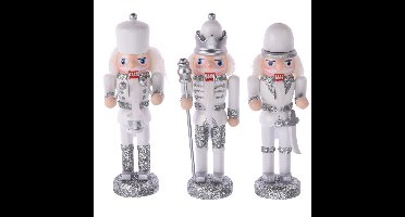 Christmas Decoration Kersthangers notenkrakers - 3x st - zilver - 12 cm - hout