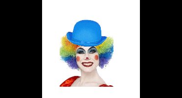 Clown verkleed set - gekleurde pruik - bolhoedje blauw - Carnaval clowns verkleedkleding