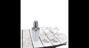 Cocktailshaker met 4x Cocktailglazen Martini transparant 250 ml