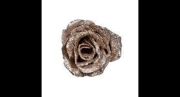 Cosy & Trendy Decoratie bloem op clip - 1x stuks - 7 cm - champagne - glitter
