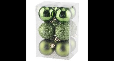 Cosy & Trendy Kerstballen - 12 stuks - appelgroen - kunststof - 6 cm