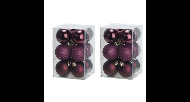 Cosy & Trendy Kerstballen - 24x stuks - donkerroze - kunststof - 6 cm