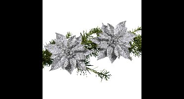 Cosy & Trendy Kerstboomversiering - 2x - bloem - op clip - zilveren kerstster - 18 cm