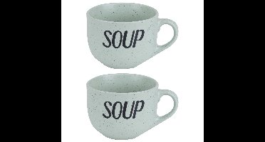 Cosy & Trendy Soepkom - 2x stuks - groen - 11 cm - 510 ml - Soepbeker - kommetje