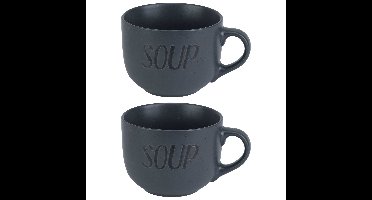 Cosy & trendy soepkommen - 2x - donkergrijs - 11 cm - 510 ml - soepbeker - kommetje