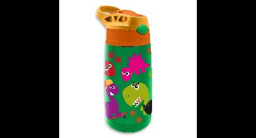 Crazy Dino drinkfles/drinkbeker/bidon met drinktuitje - groen - RVS - 400 ml