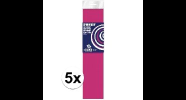 Crepe papier platte vellen - 5x - donkerroze - 250 x 50 cm - Knutselen met papier - Knutselspullen