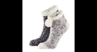 Dames bedsokken/huissokken met anti-slip 2-pack grijs/antraciet one size