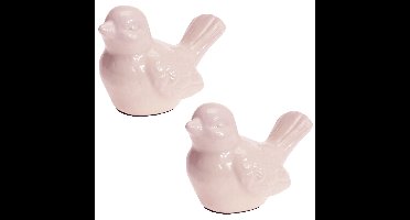 Decoratie dieren beeld vogel roze met staart omhoog 12 cm