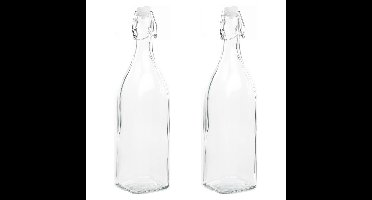 Decoratie fles - 2x - 1000ml/1ltr - beugeldop - 8 x 32 cm - glas - cadeau fles - decoratieflessen