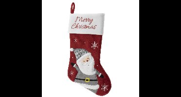 Decoratie kerstsok - rood - met kerstman - H45 cm - velvet - Merry Christmas