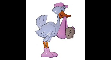 Decoratie ooievaar roze geboorte meisje - 50 cm - Wand versiering baby geboren - plastic