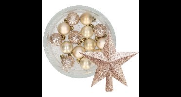 Decoris 14x stuks kerstballen 3 cm met ster piek champagne kunststof