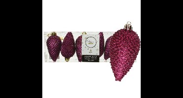 Decoris dennenappels kersthangers aubergine roze 8 cm kunststof