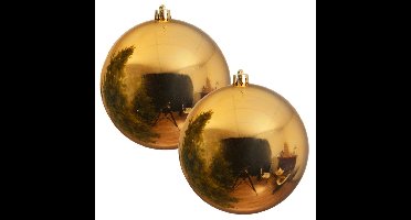 Decoris grote kerstbal - 2x - goud - glans - kunststof - 14 cm - onbreekbaar - kerstversiering