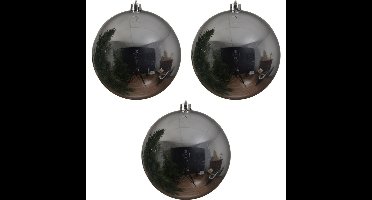 Decoris grote kerstbal - 3x - zilver - glans - kunststof - 14 cm - onbreekbaar - kerstversiering