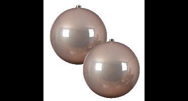 Decoris Kerstbal - 2x - lichtroze - groot - 20 cm - kunststof - glans