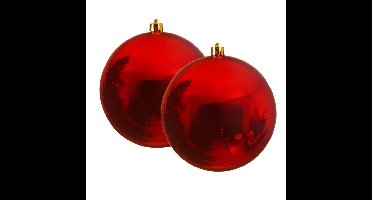Decoris Kerstbal - 2x - rood - groot - 14 cm - kunststof - glans