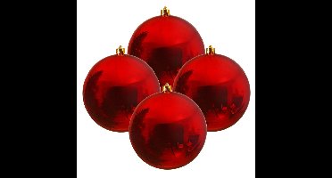 Decoris Kerstbal - 4x - rood - groot - 14 cm - kunststof - glans