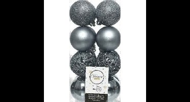 Decoris Kerstballen - 16x st - grijs/blauw - D6 cm - kunststof - kerstversiering