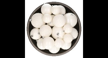Decoris kerstballen - 26x st - wit - kunststof - mix 6, 8 en 10 cm