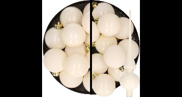 Decoris kerstballen 28x st 4 en 6 cm kunststof met glazen piek wol wit