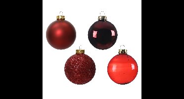 Decoris kerstballen - 42x - donkerrood - glas - 5-6-7 cm - mat/glans/glitter - kerstversiering