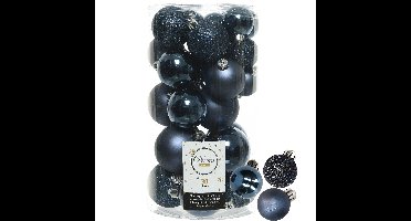 Decoris kerstballen 44x stuks donkerblauw 3-4-5-6 cm kunststof