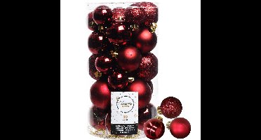 Decoris kerstballen 44x stuks donkerrood 3-4-5-6 cm kunststof