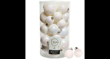 Decoris kerstballen 44x stuks parelmoer wit 3-4-5-6 cm kunststof