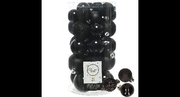 Decoris kerstballen 44x stuks zwart 3-4-5-6 cm kunststof