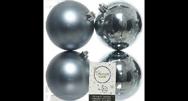 Decoris Kerstballen - 4x st - grijs blauw - D10 cm - kunststof - kerstversiering
