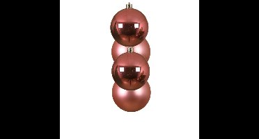 Decoris Kerstballen - 4x st - lippenstift roze - D10 cm - kunststof - kerstversiering