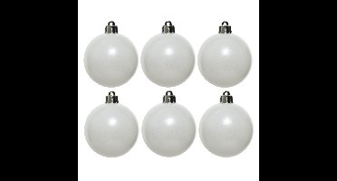 Decoris Kerstballen - 6x st - wit - D8 cm - kunststof - kerstversiering