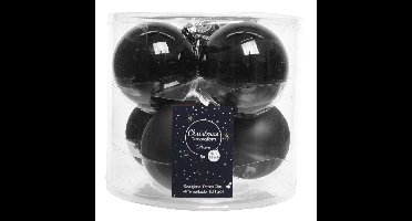 Decoris Kerstballen - 6x stuks - zwart - D8 cm - glas - glans en mat - kerstversiering