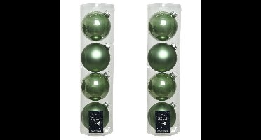 Decoris kerstballen - 8x st - salie groen - D10 cm - glas - kerstversiering