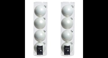 Decoris kerstballen - 8x st - wit - D10 cm - glas - kerstversiering