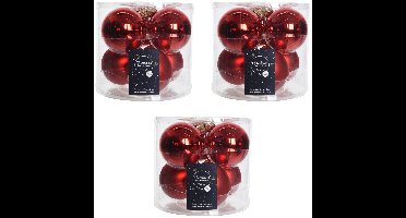 Decoris Kerstballen - glas - 18x stuks - rood - glans en mat - 8 cm