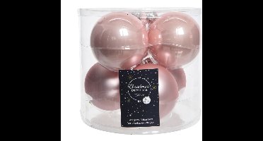 Decoris Kerstballen - glas - 6x stuks - lichtroze - 8 cm - kerstversiering