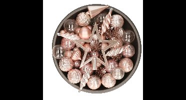 Decoris kerstballen, ornamenten en piek set - 60-delig - lichtroze - kunststof
