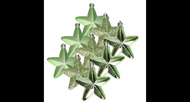 Decoris kersthanger sterren - 12x st - groen - 7 cm - kunststof - kerstornamenten