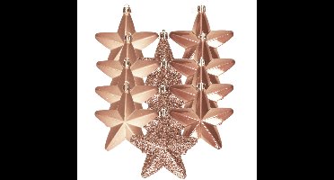 Decoris kersthanger sterren - 12x st - lichtbruin - 7 cm - kunststof - kerstornamenten