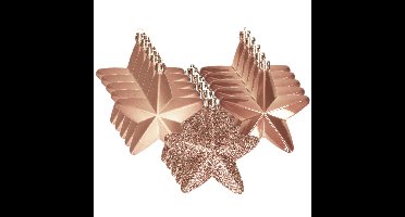 Decoris kersthanger sterren - 24x st - lichtbruin - 7 cm - kunststof - kerstornamenten