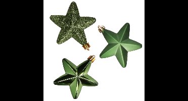 Decoris kersthanger sterren - 6x st - donkergroen - 7 cm - kunststof - kerstornamenten