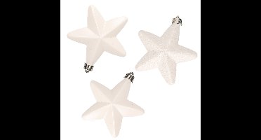 Decoris kersthanger sterren - 6x st - wit - 7 cm - kunststof - kerstornamenten
