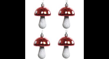 Decoris Kersthangers - 6x - rood - paddenstoelen - 7 cm