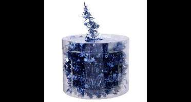 Decoris kerstslinger - met sterren - donkerblauw - lametta - 700 cm