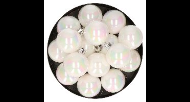 Decoris kleine kerstballen - 16x st - wit parelmoer - 4 cm - kunststof - onbreekbare kerstballen
