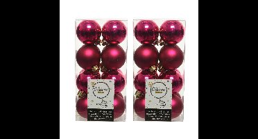 Decoris kleine kerstballen - 32x st - bessen roze - 4 cm - kunststof - onbreekbare kerstballen