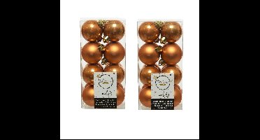 Decoris kleine kerstballen - 32x st - cognac bruin - 4 cm - kunststof - onbreekbare kerstballen